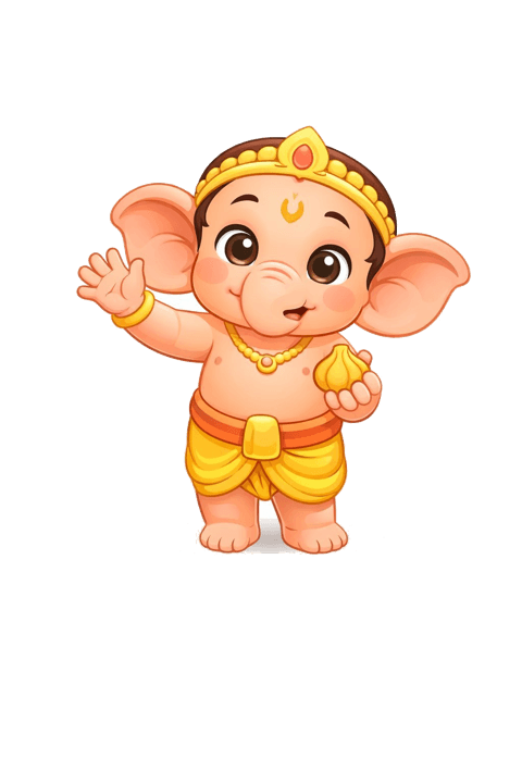 Baby Ganesha smiling, ready to clear the path to his friends.