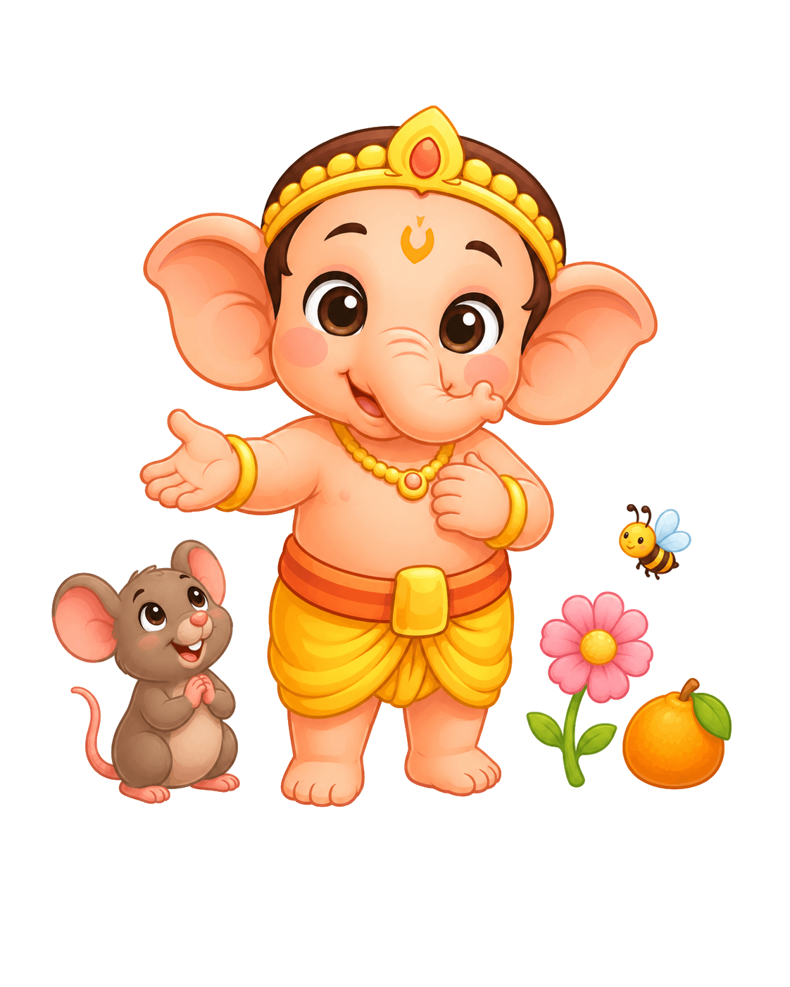 Ganesha surrounded by the garden animals he has helped.