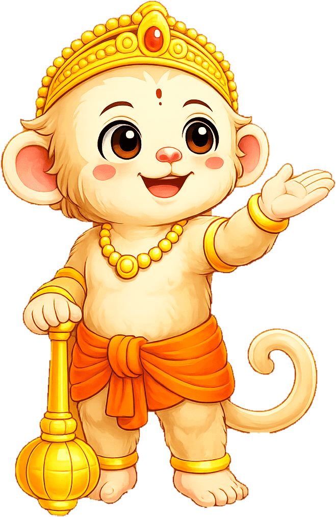 Baby Hanuman cheering in the forest after helping his friends.