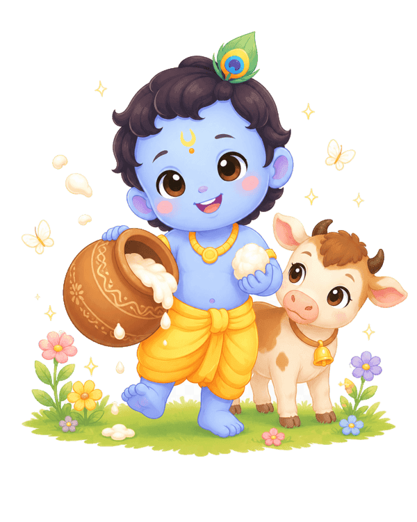 Baby Krishna holding a pot of freshly churned butter.